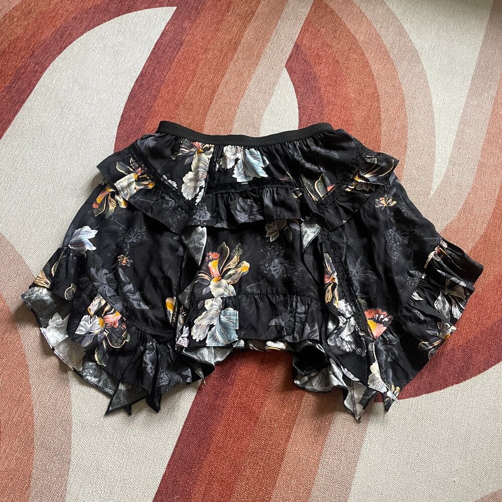 All Saints Ruffled Asymmetrical Short Skirt